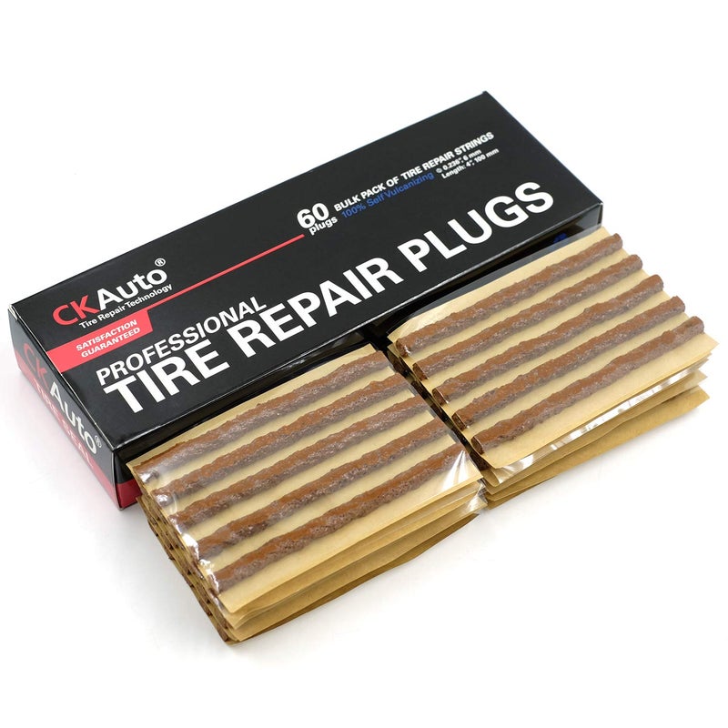CKAuto 60pcs 4" Brown Tire Repair Strings, Automotive Tool Tire Repair Plugs for Tubeless Off-Road Tires Car, Bike, ATV, UTV, Wheelbarrow, Mower - Image 1
